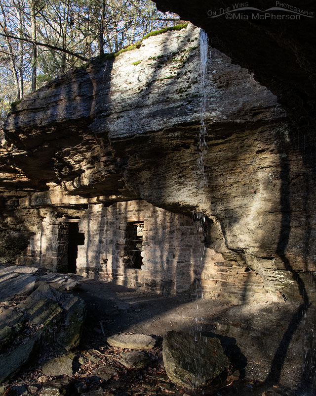 View of Moonshiners Cave and waterfall in autumn, Washington County, Arkansas